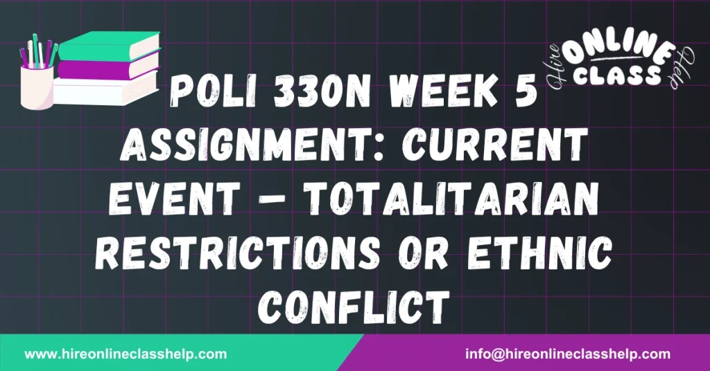 POLI 330N Week 5 Assignment: Current Event – Totalitarian Restrictions or Ethnic Conflict