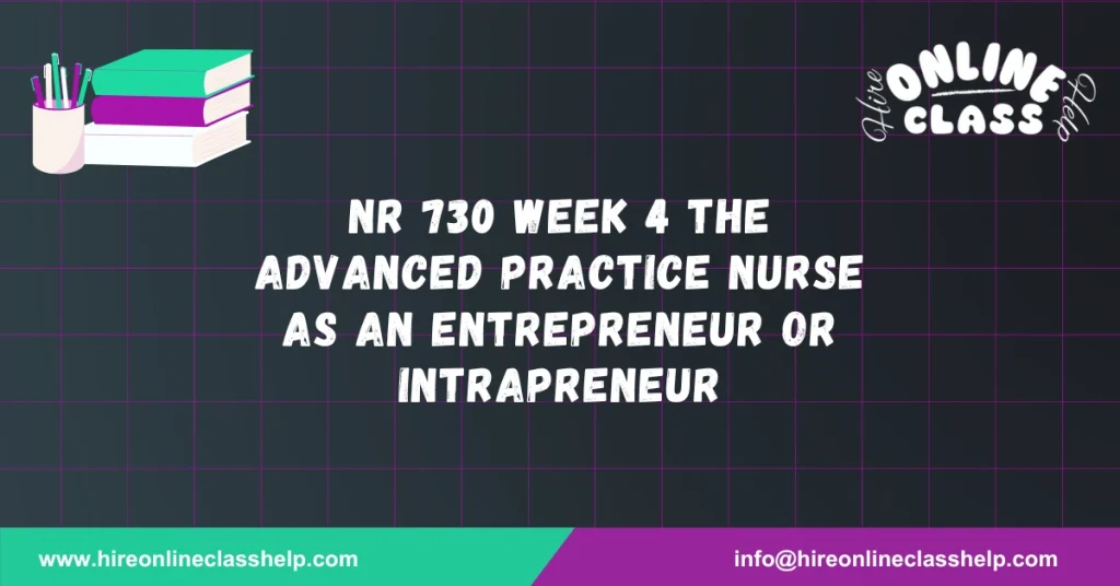 NR 730 Week 4 The Advanced Practice Nurse as an Entrepreneur or Intrapreneur