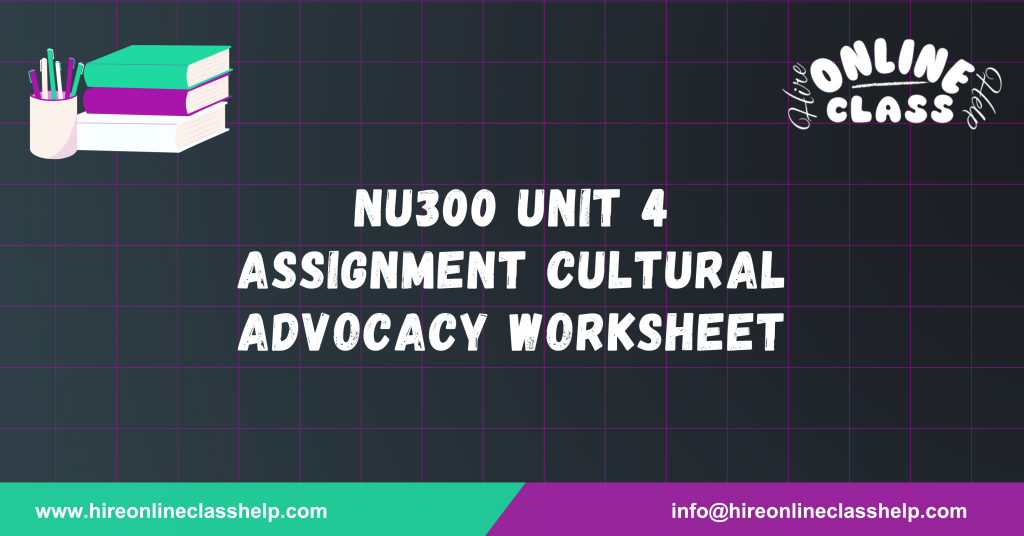 NU300 Unit 4 Assignment Cultural Advocacy Worksheet