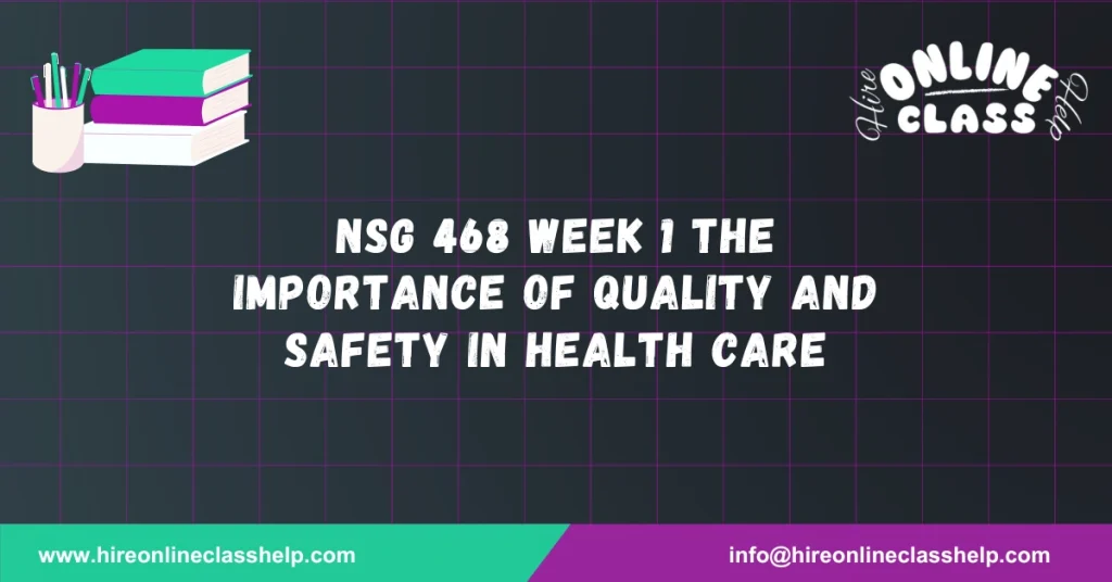 NSG 468 Week 1 The Importance of Quality and Safety in Health Care