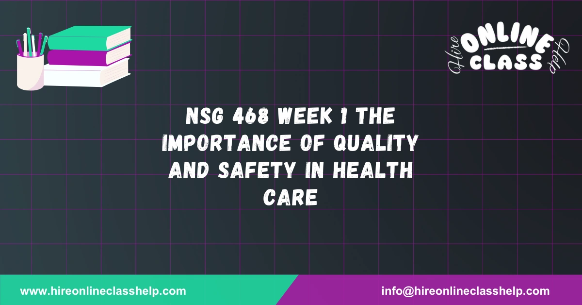 NSG 468 Week 1 The Importance of Quality and Safety in Health Care
