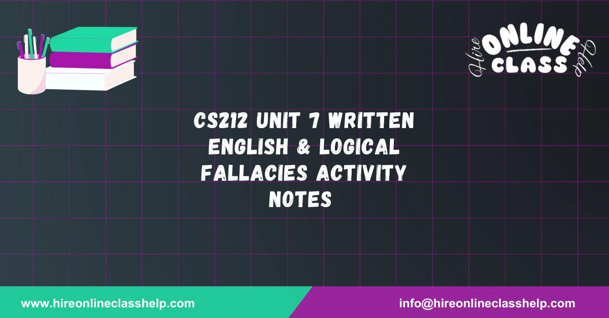 CS212 Unit 7 Written English & Logical Fallacies Activity Notes